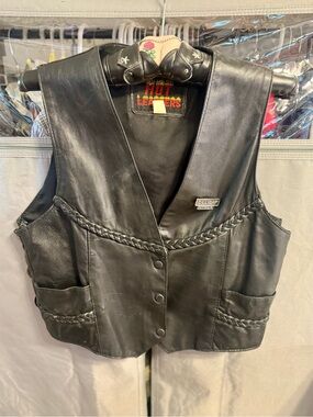Hot Leathers Black Braided Leather Motorcycle Vest - Size XL